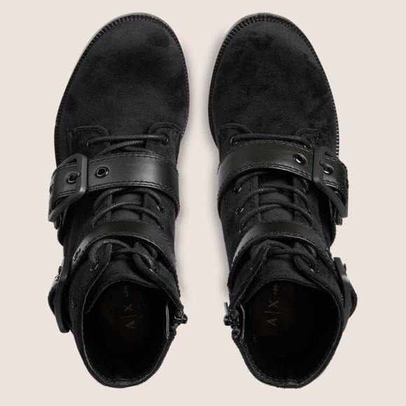 Armani Black Leather Moto Combat Boot Blue Ankle AX Oversized Buckle Zipper 7 38 - Picture 13 of 16